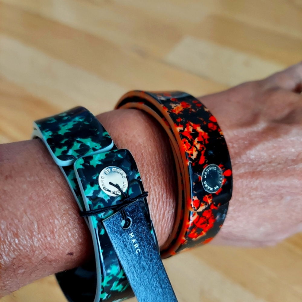 marc jacobs Wraparound Snakeprint Resin Bracelets in Orange/Black, Green/Black